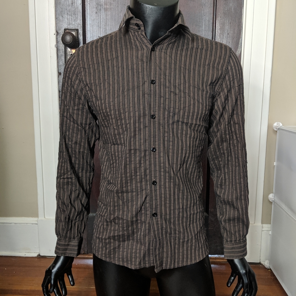 Next UK brown striped crepe shirt